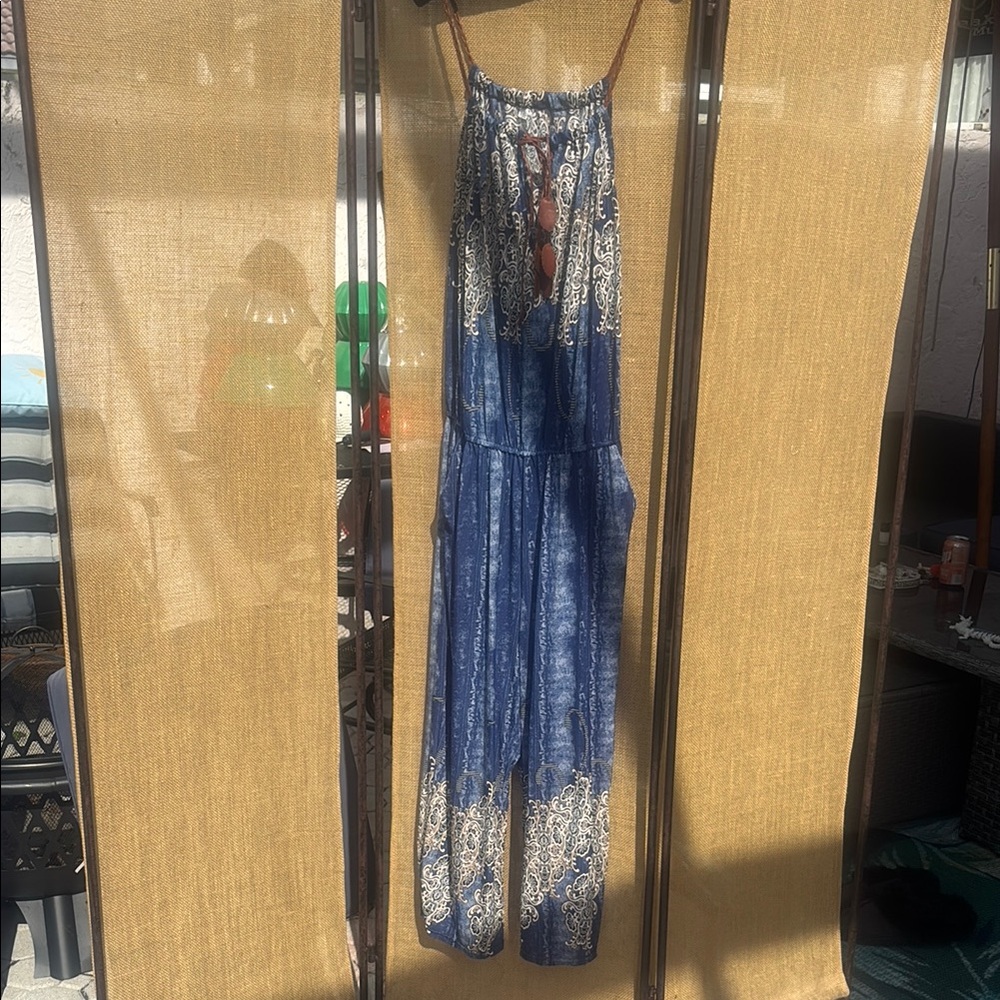Blue and White Boho Jumpsuit